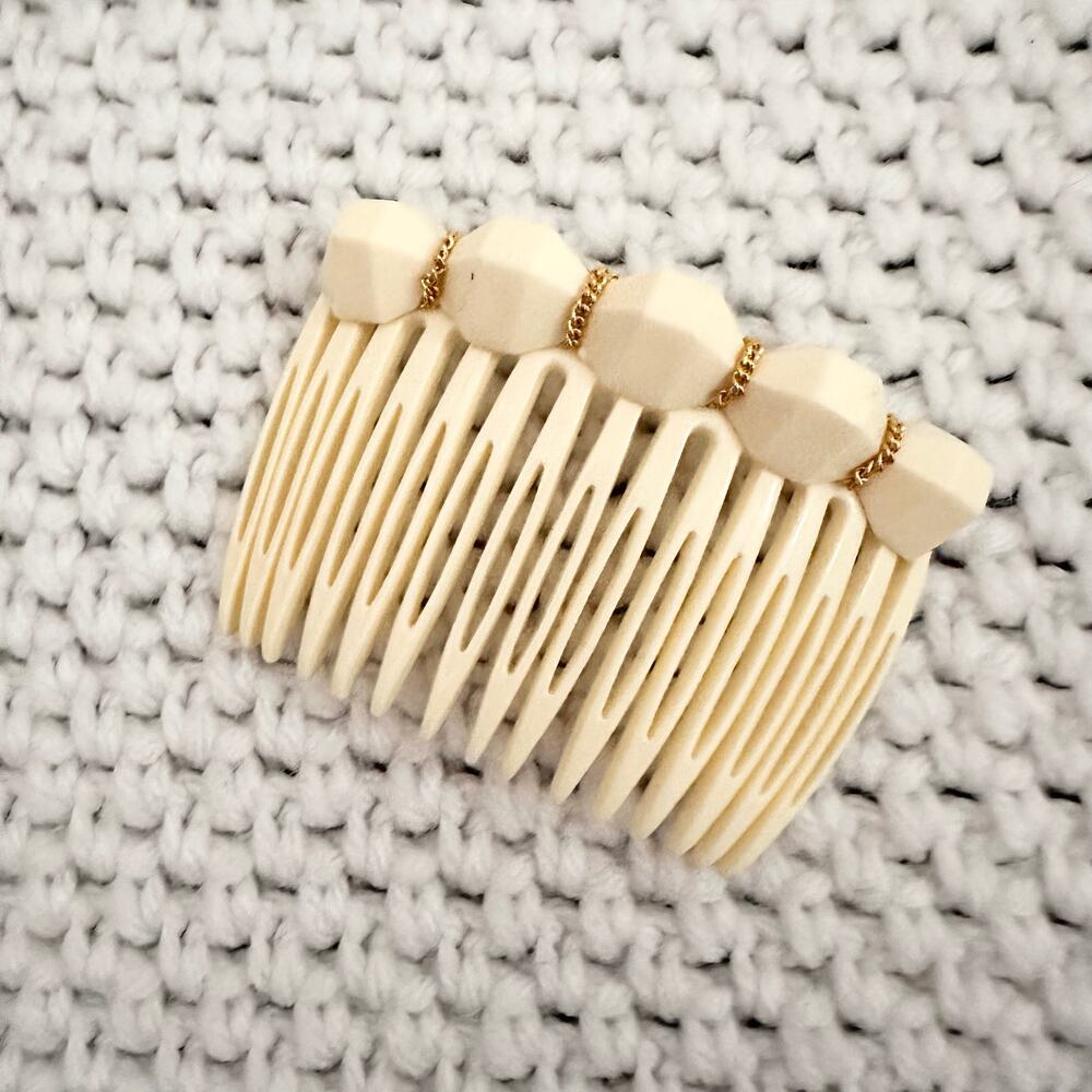 Alexandre de Paris Ivory Cream Gold Chain Accent Geometric Side Hair Comb Single